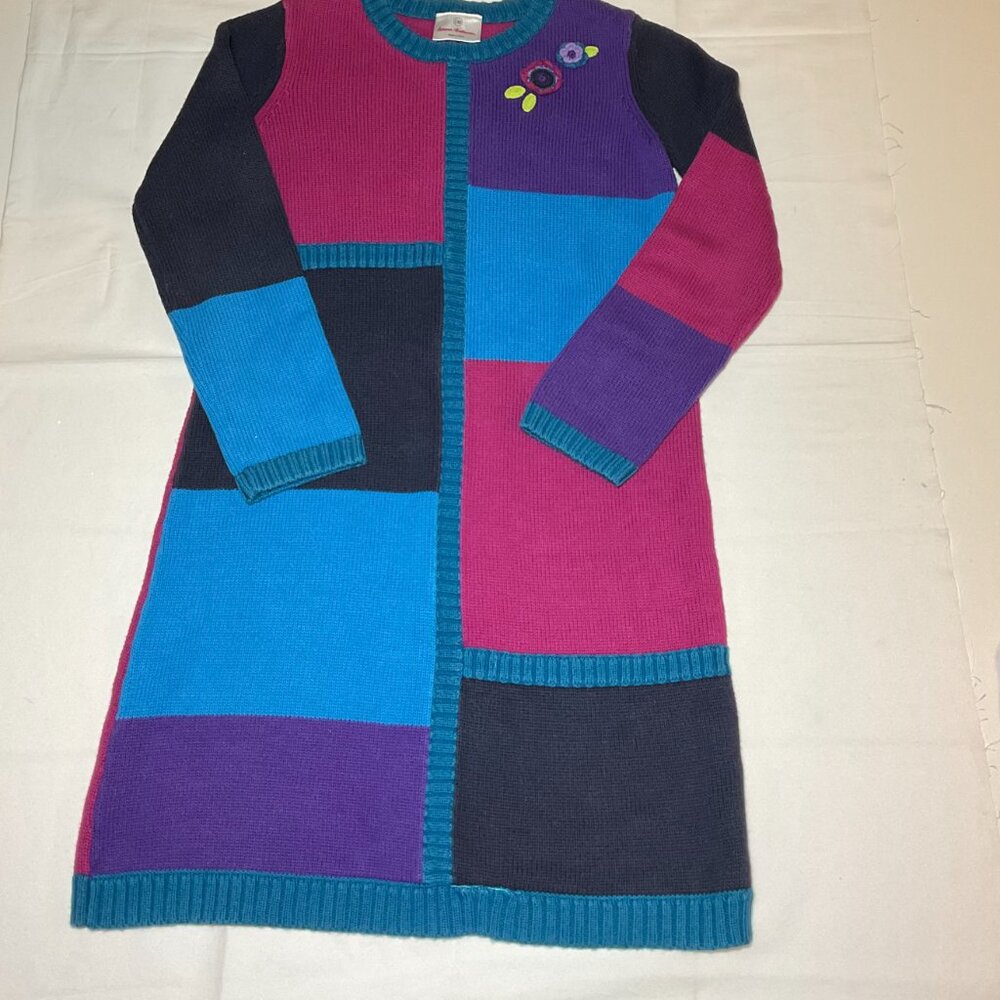 Hanna Andersson Girls Size 8 130 cm Purple Blue Color Block Sweater Dress